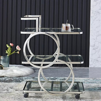 Three-Layer bar Trolley With Handle & wheels In Transparent  Mirror