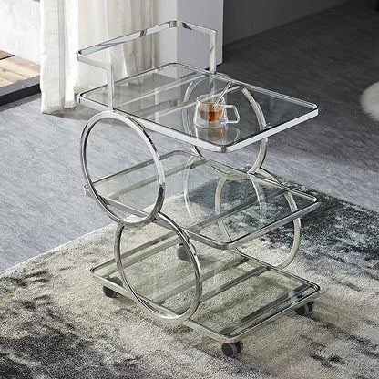 Three-Layer bar Trolley With Handle & wheels In Transparent  Mirror