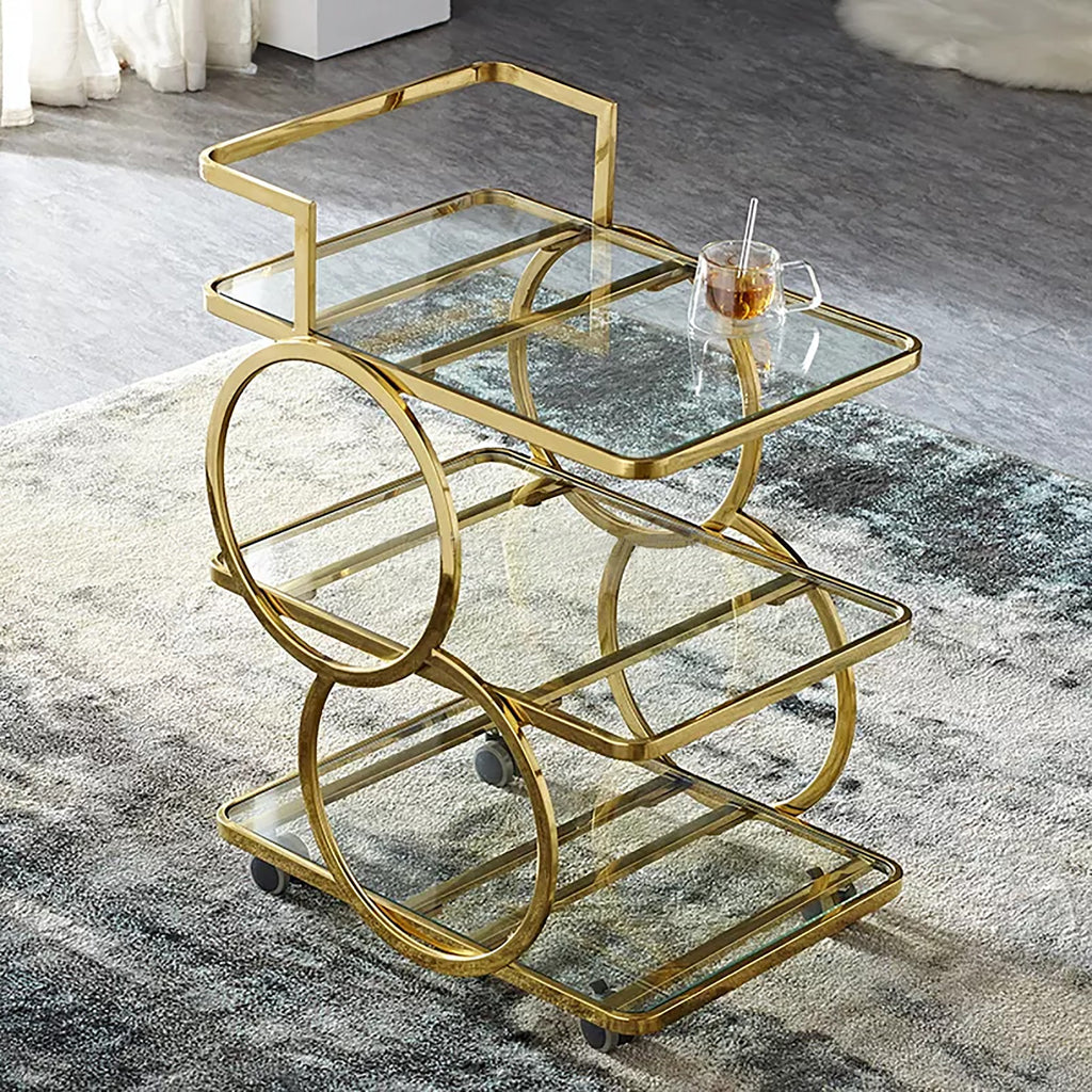 Three-Layer bar Trolley With Handle & wheels In Transparent  Mirror