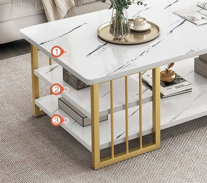 Two Layer Center Table  for Living Room White Top