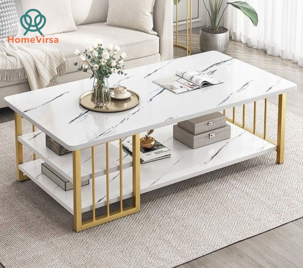 Two Layer Center Table  for Living Room White Top