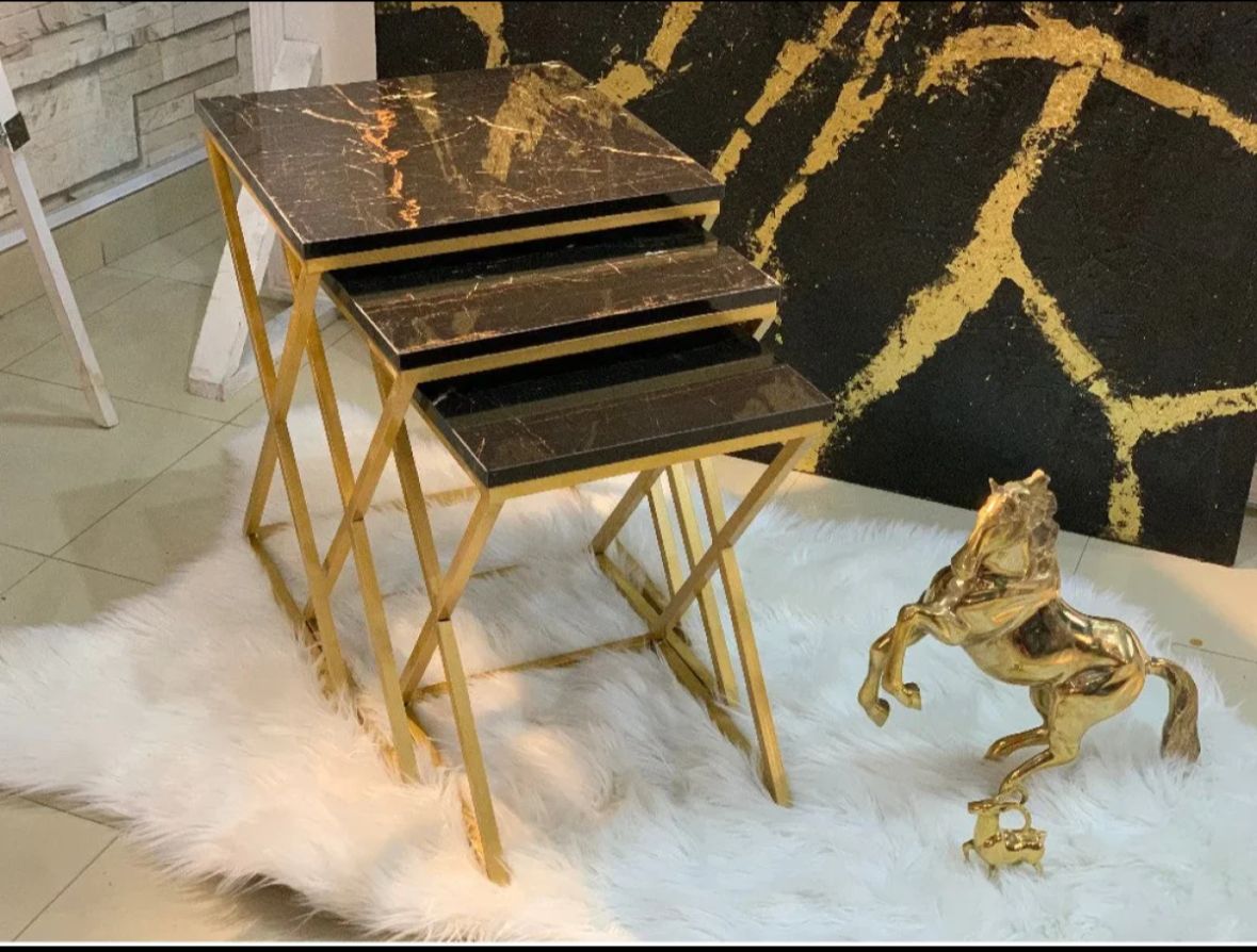 3-Piece Black and Gold Accent Table Set for Living Room