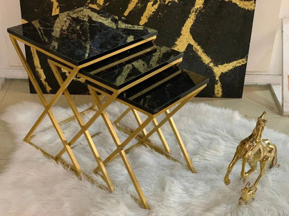 3-Piece Black and Gold Accent Table Set for Living Room