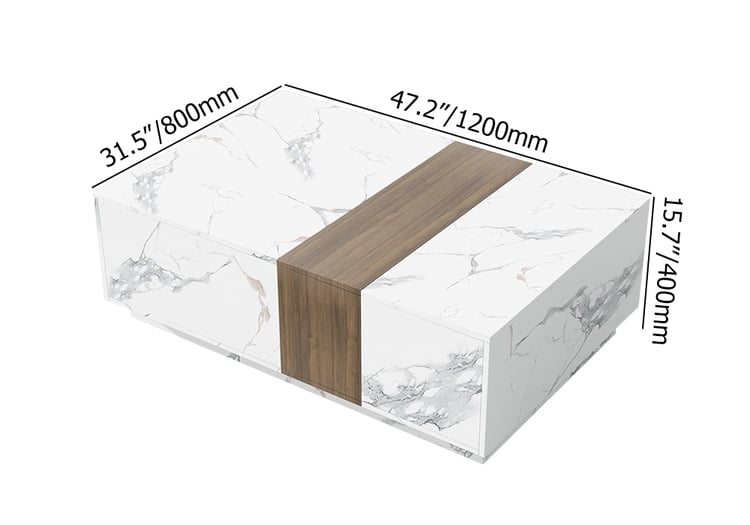 Walnut and Marble Modern Coffee Table