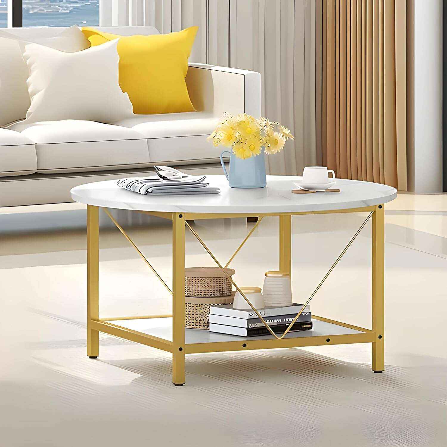 Craftor Luxury Modern Gold Metal Coffee Round Square Center Table