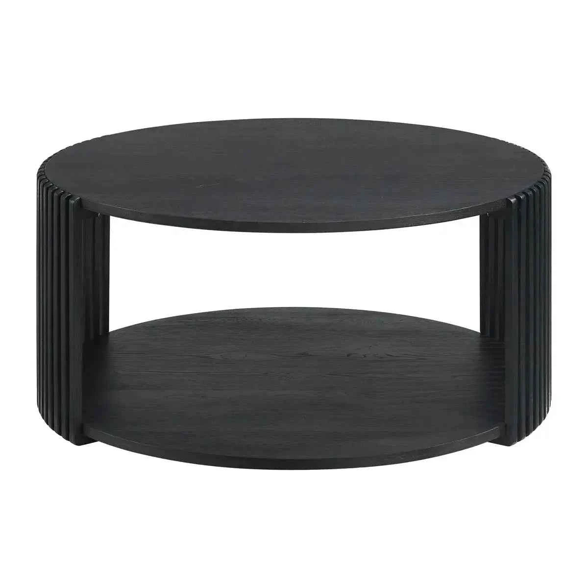 Estie Round Wood Slatted Living Lounge Center Coffee Table