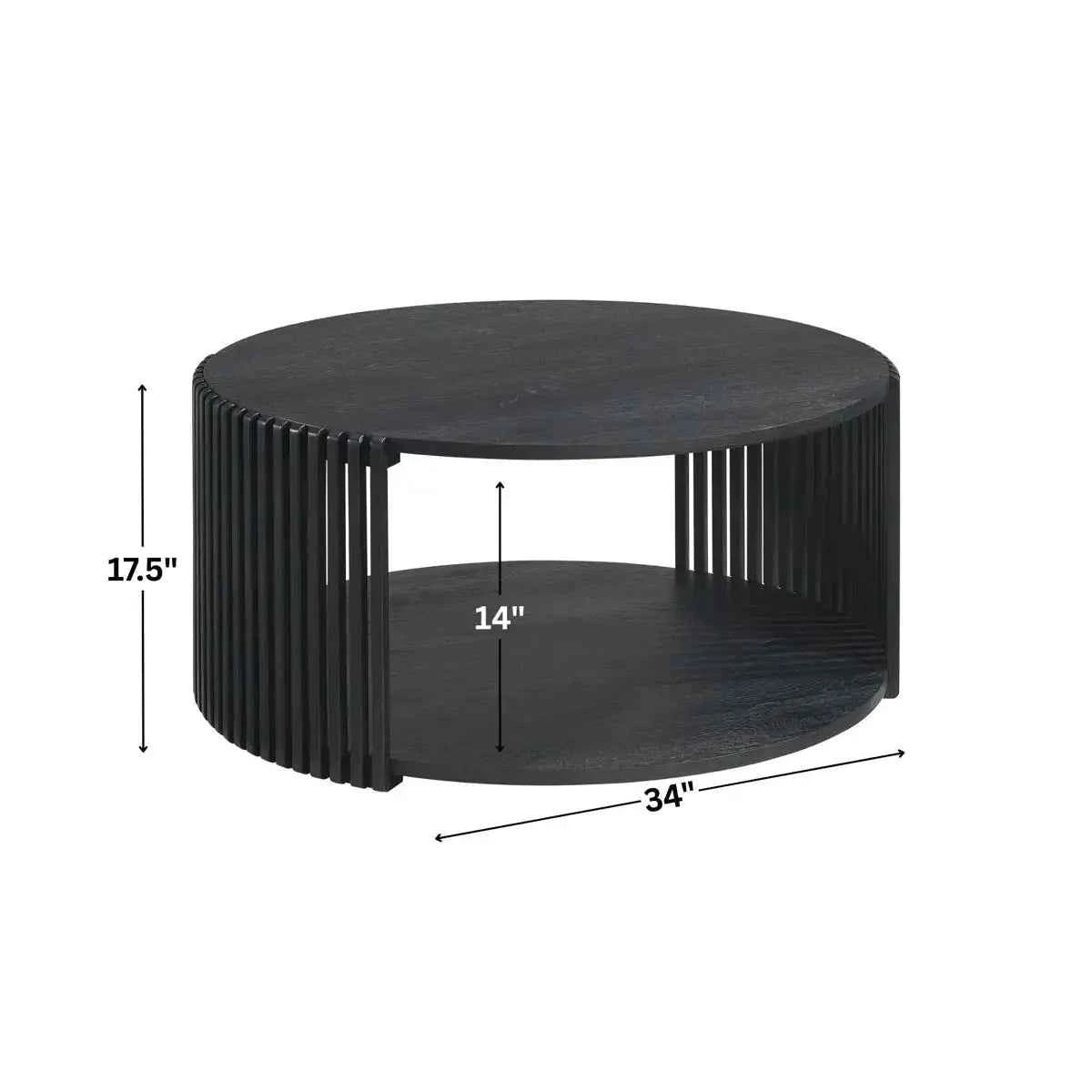 Estie Round Wood Slatted Living Lounge Center Coffee Table