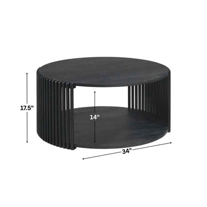 Estie Round Wood Slatted Living Lounge Center Coffee Table