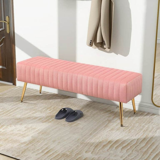 Luxury Wooden stool 3 Seater With Golden Legs