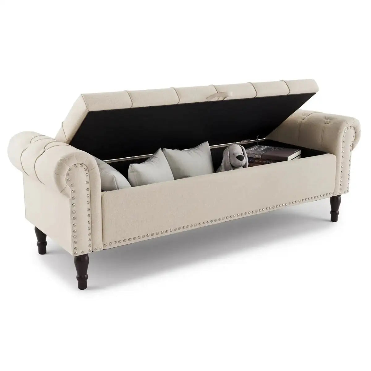 Luxurious 3-Seater Wooden Storage Bench | Daw-Style Stool Home Virsa