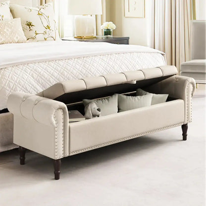 Luxurious 3-Seater Wooden Storage Bench | Daw-Style Stool Home Virsa