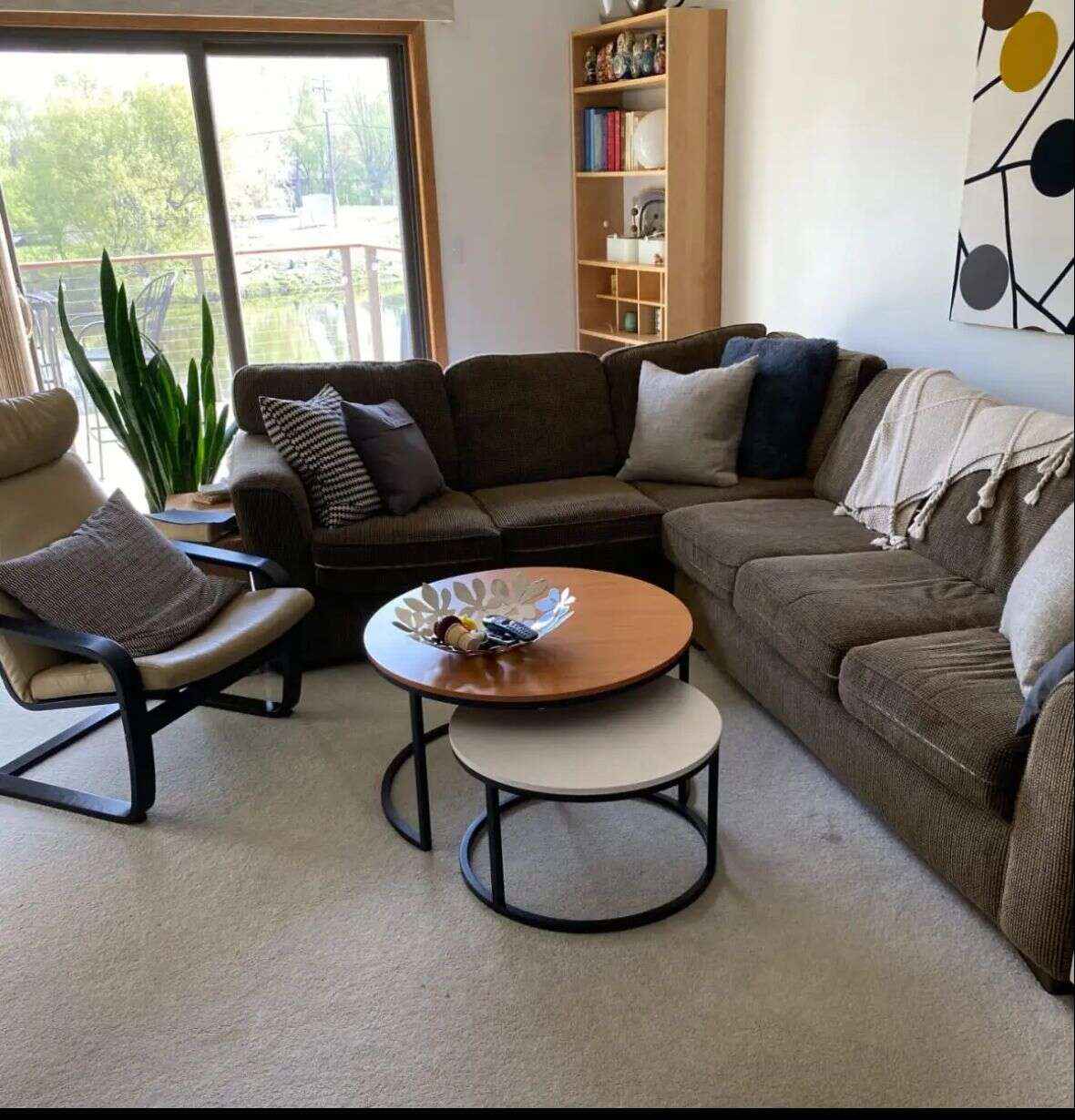 Luxury Center 2 Table  Set Brown - White Black Frame