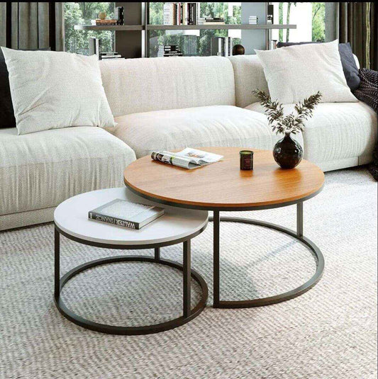 Luxury Center 2 Table  Set Brown - White Black Frame