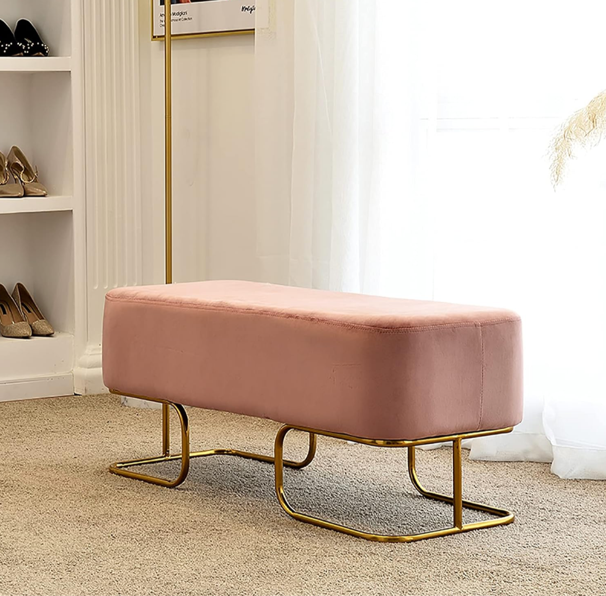 Luxury Wooden stool 3 Seater With Metal Stand