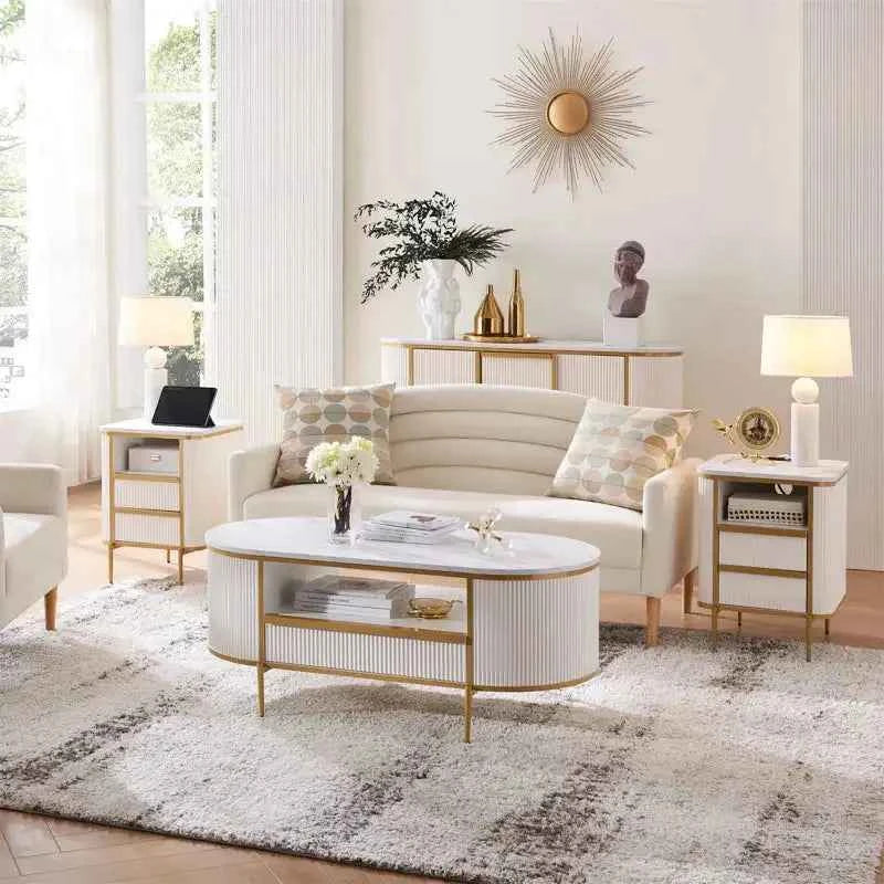 Seellen Oval Fluted Living Lounge Drawing Room Center Coffee Table