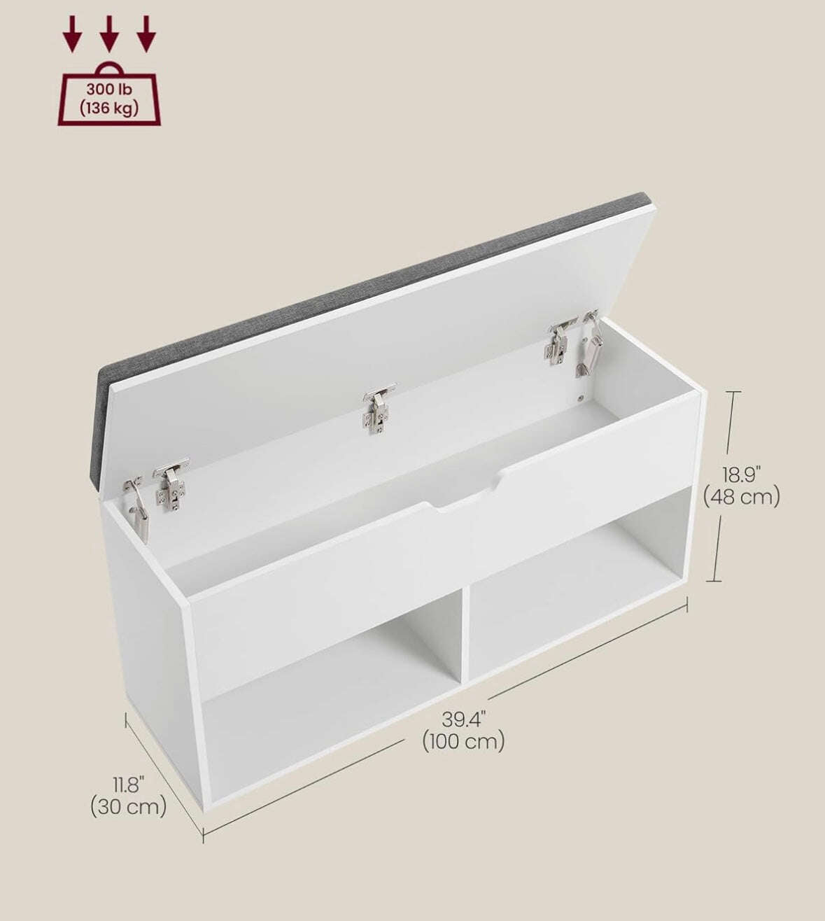 Shoe Storage Bench with Cushion, Entryway Shoe Rack Bench with Storage, 2 Open and 1 Hidden Compartments, for Living Room, Bedroom Home Virsa