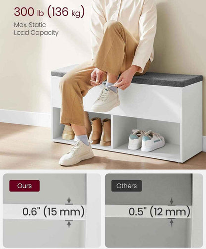 Shoe Storage Bench with Cushion, Entryway Shoe Rack Bench with Storage, 2 Open and 1 Hidden Compartments, for Living Room, Bedroom
