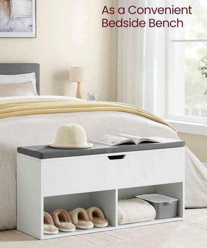 Shoe Storage Bench with Cushion, Entryway Shoe Rack Bench with Storage, 2 Open and 1 Hidden Compartments, for Living Room, Bedroom