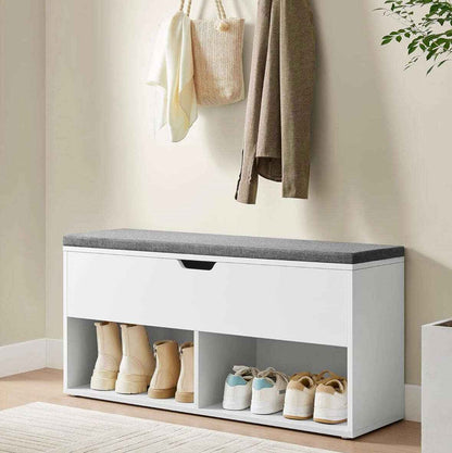 Shoe Storage Bench with Cushion, Entryway Shoe Rack Bench with Storage, 2 Open and 1 Hidden Compartments, for Living Room, Bedroom