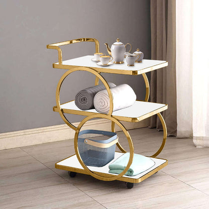 Three-Layer bar Trolley With Handle & wheels White Top Home Virsa