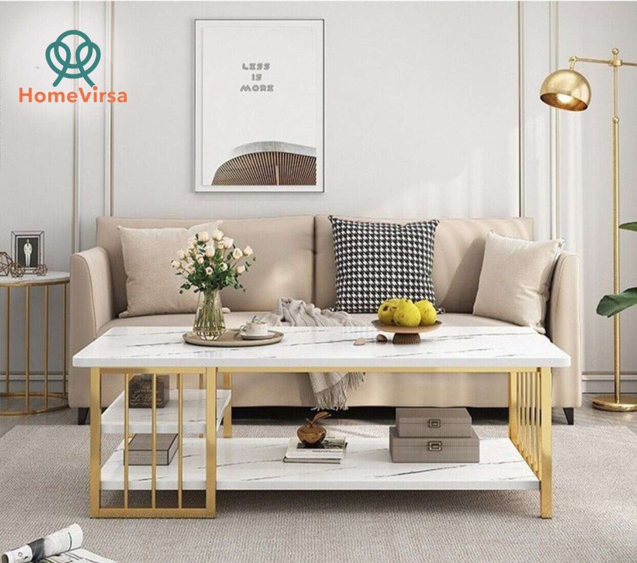 Three Layer Center Table  for Living Room White Top Home Virsa