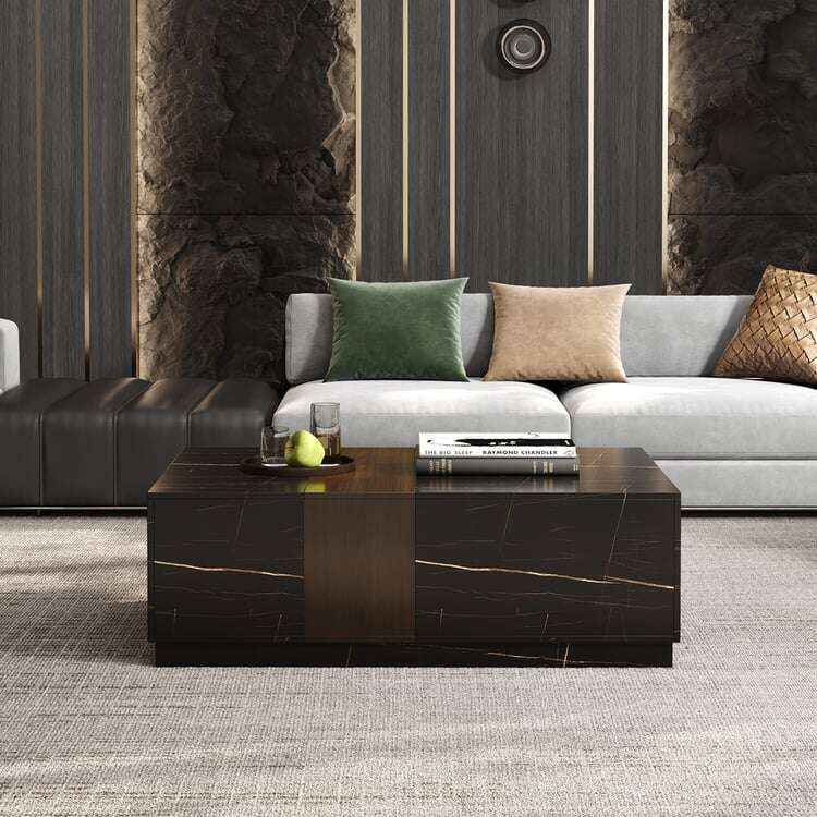 Walnut and Marble Modern Coffee Table