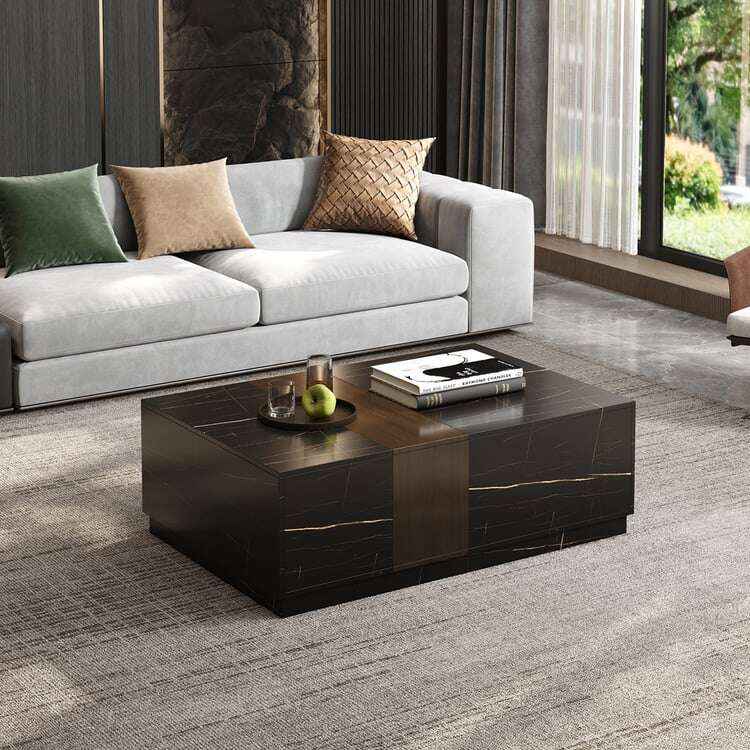 Walnut and Marble Modern Coffee Table