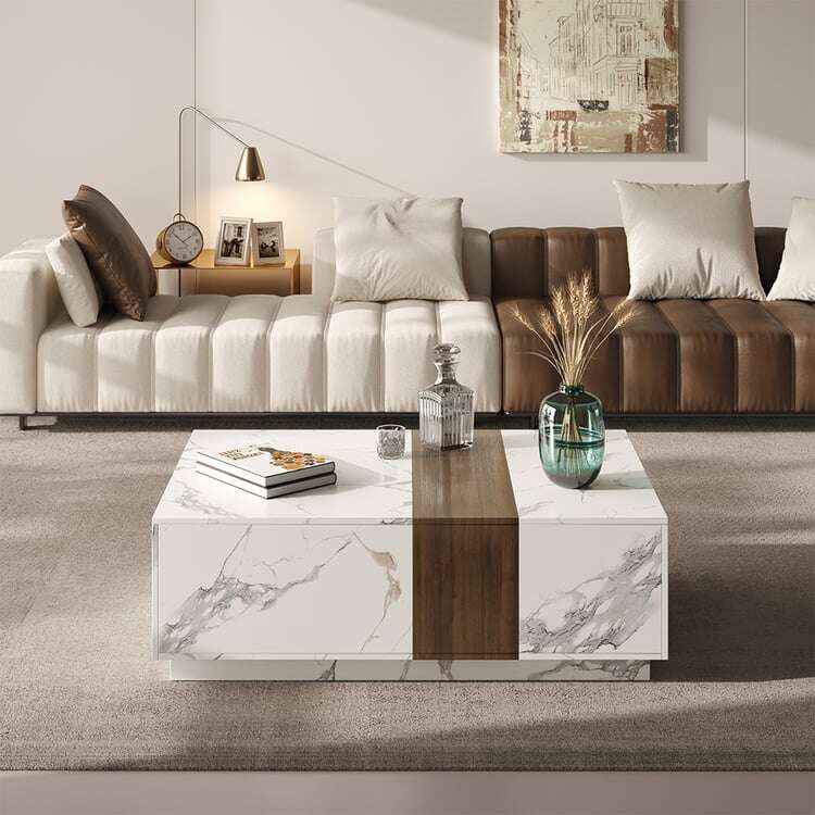 Walnut and Marble Modern Coffee Table