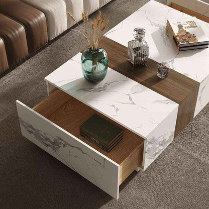 Walnut and Marble Modern Coffee Table