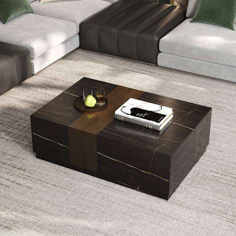 Walnut and Marble Modern Coffee Table