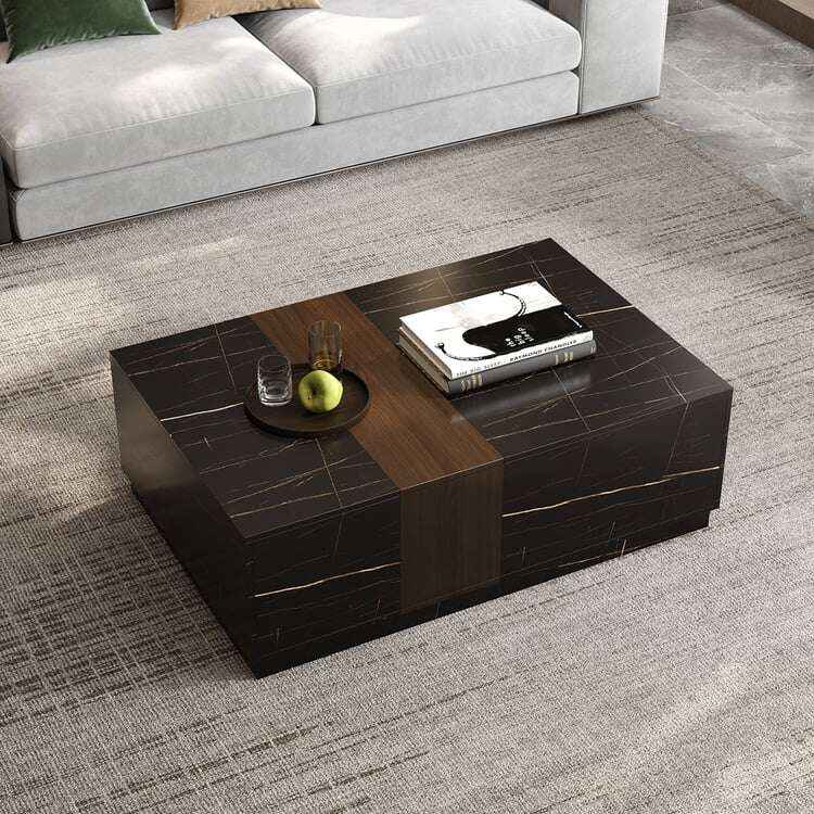 Walnut and Marble Modern Coffee Table