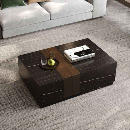 Walnut and Marble Modern Coffee Table