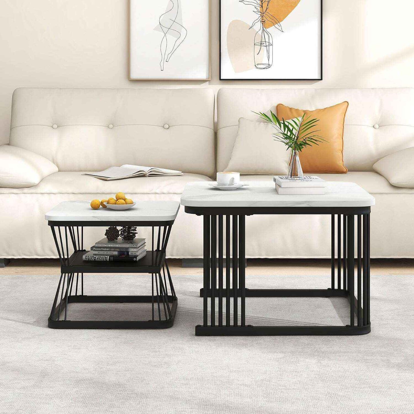 Zamofy Modern Marble Living Lounge Coffee Center Nesting Tables  (Set of 2)
