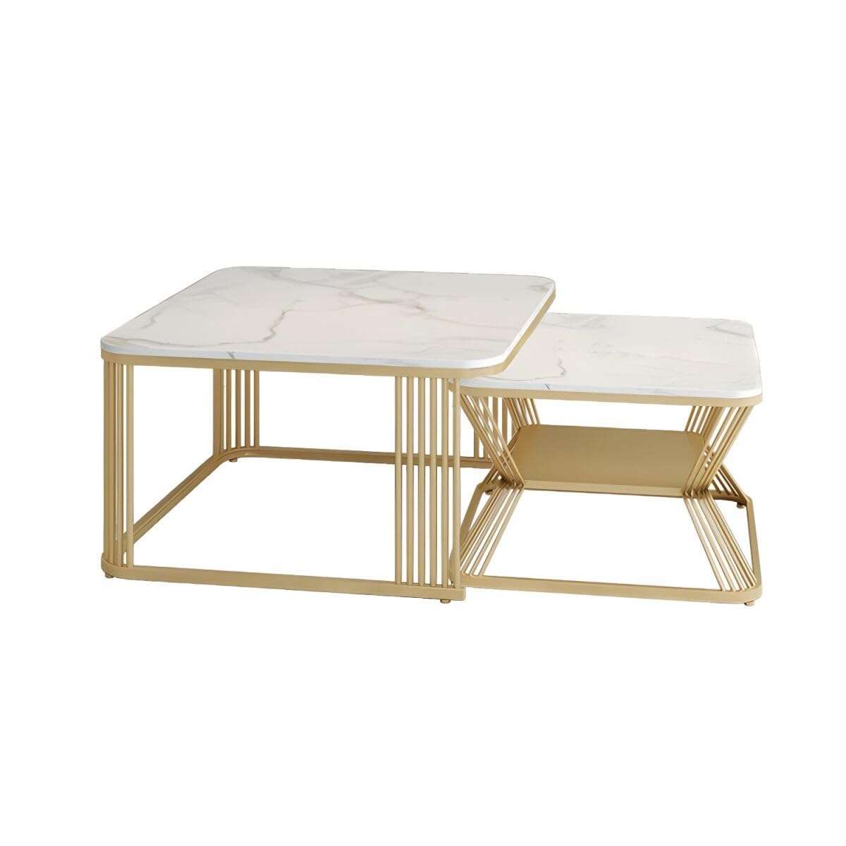Zamofy Modern Marble Living Lounge Coffee Center Nesting Tables  (Set of 2) Home Virsa