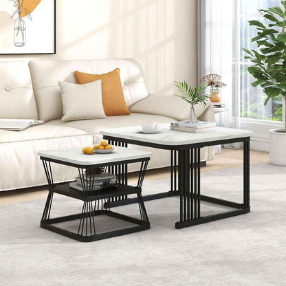 Zamofy Modern Marble Living Lounge Coffee Center Nesting Tables  (Set of 2)